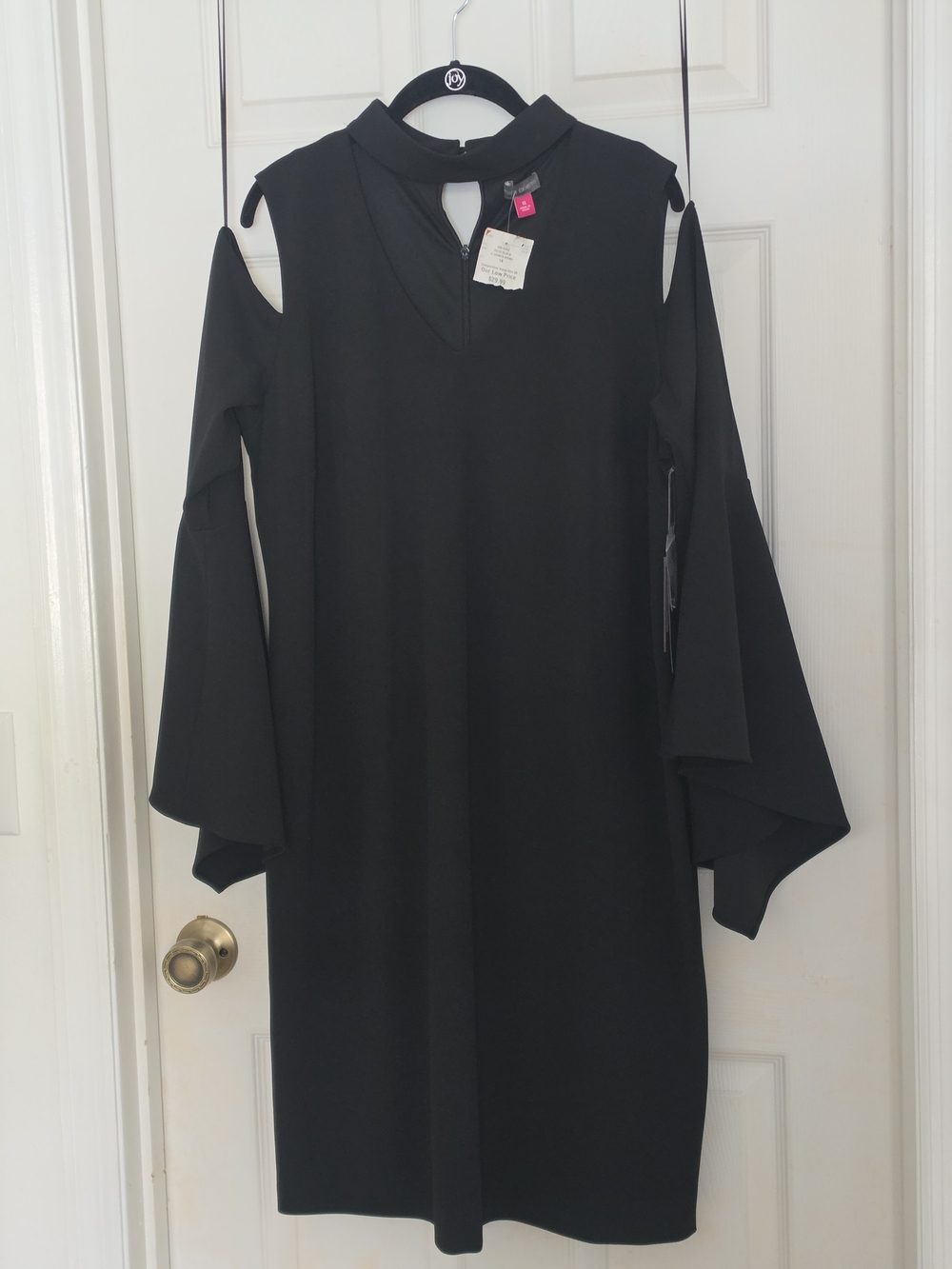 Vince Camuto Black Cold-Shoulder Bell Sleeve Midi Dress